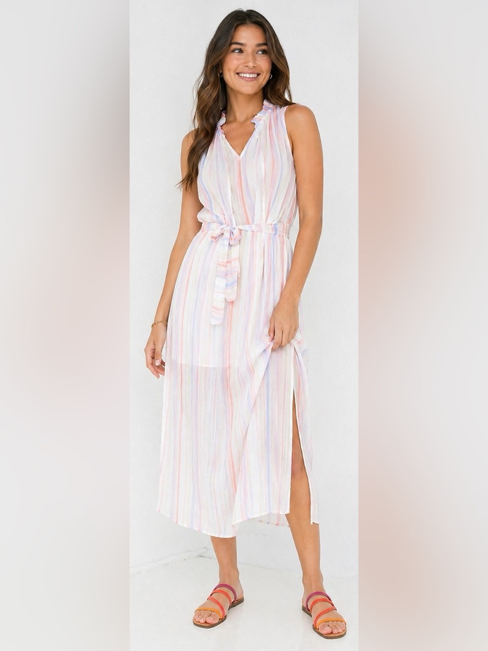 BELLA DAHL Sleeveless Ruffle Midi Dress in Multi - Size S